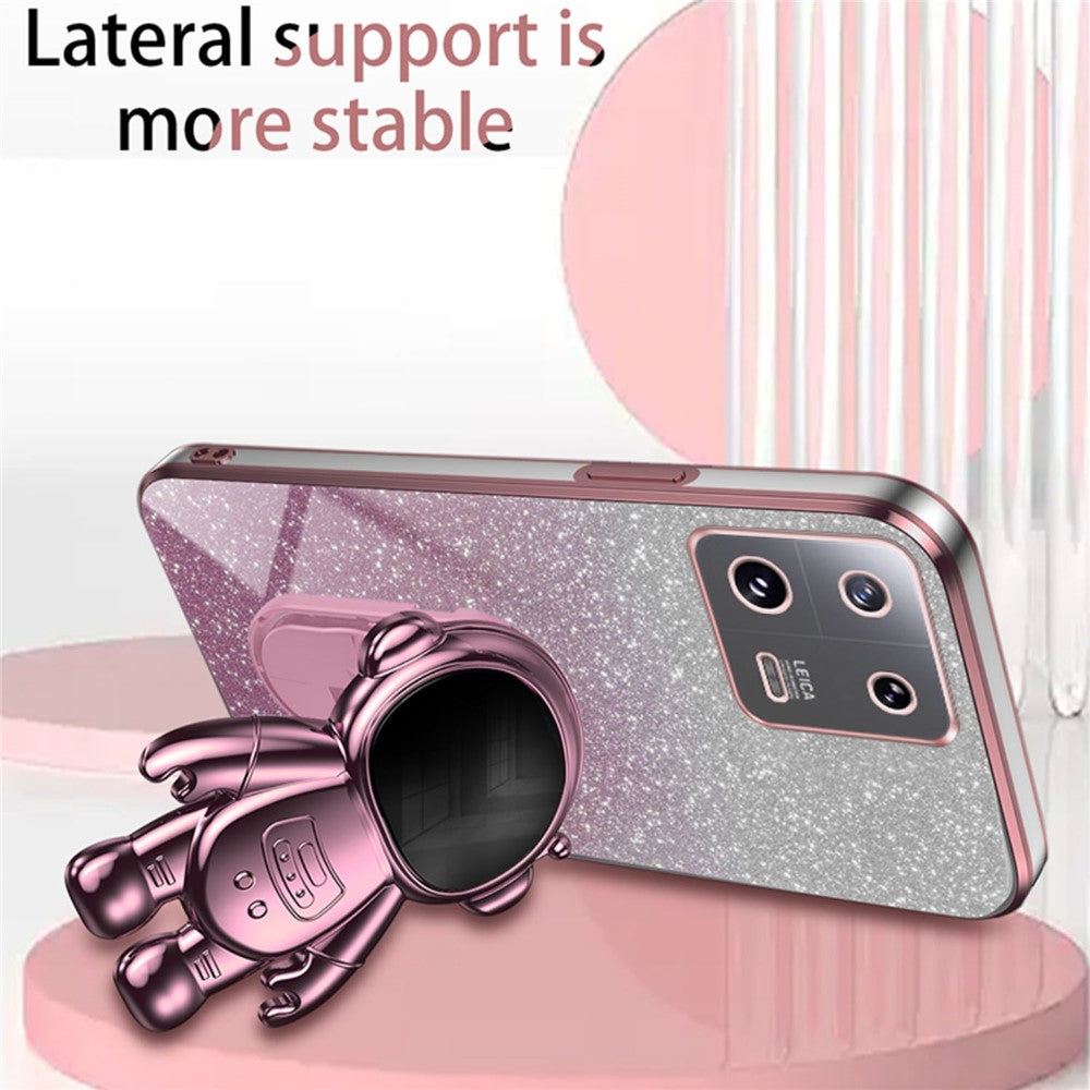 For Xiaomi 13 Pro 5G Phone Case Glitter Powder Electroplated Cover with Astronaut Kickstand