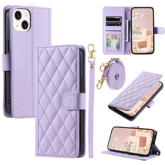 iPhone 15 Wallet-Hülle – Rautenmuster mit Geldbörsenfunktion & Riemen