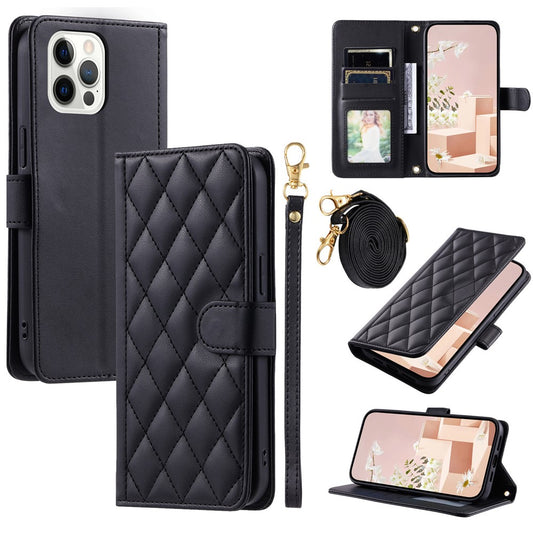 iPhone 12 Pro Max Wallet-Hülle – Rautenmuster mit Geldbörsenfunktion & Riemen