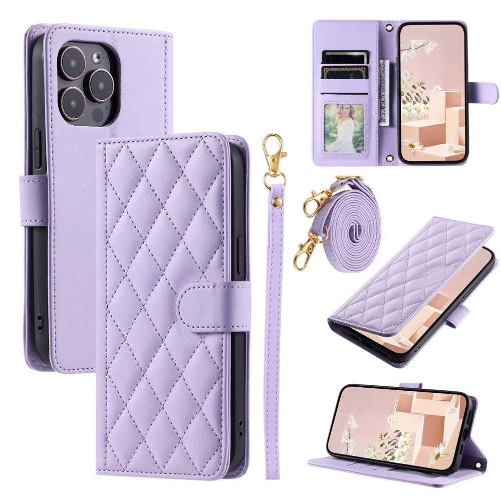 iPhone 14 Pro Max Wallet-Hülle – Rautenmuster mit Geldbörsenfunktion & Riemen