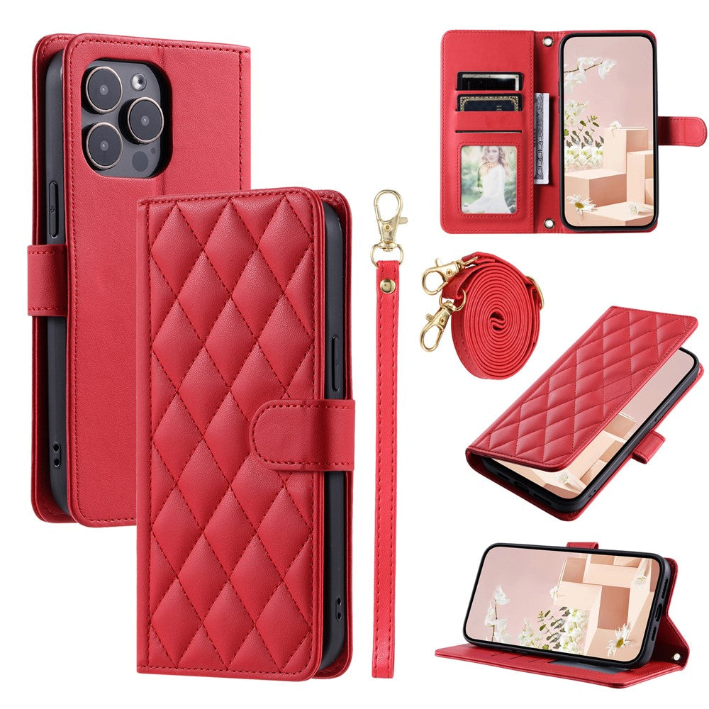 iPhone 13 Pro Wallet-Hülle – Rautenmuster mit Geldbörsenfunktion & Riemen