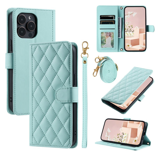 iPhone 15 Pro Max Wallet-Hülle – Rautenmuster mit Geldbörsenfunktion & Riemen