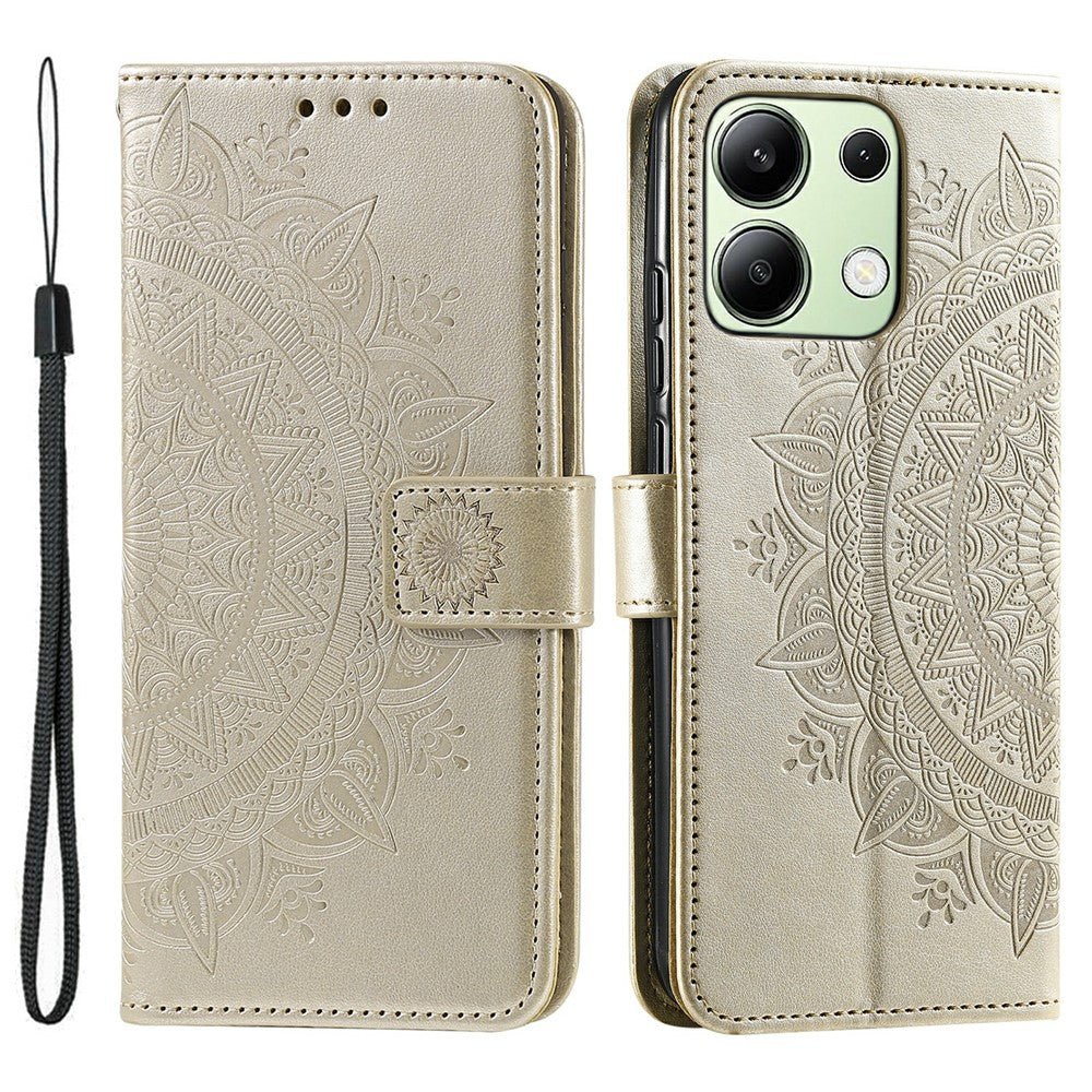 For Xiaomi Redmi Note 13 4G PU Leather Phone Case Imprinted Mandala Flower Stand Wallet Cover