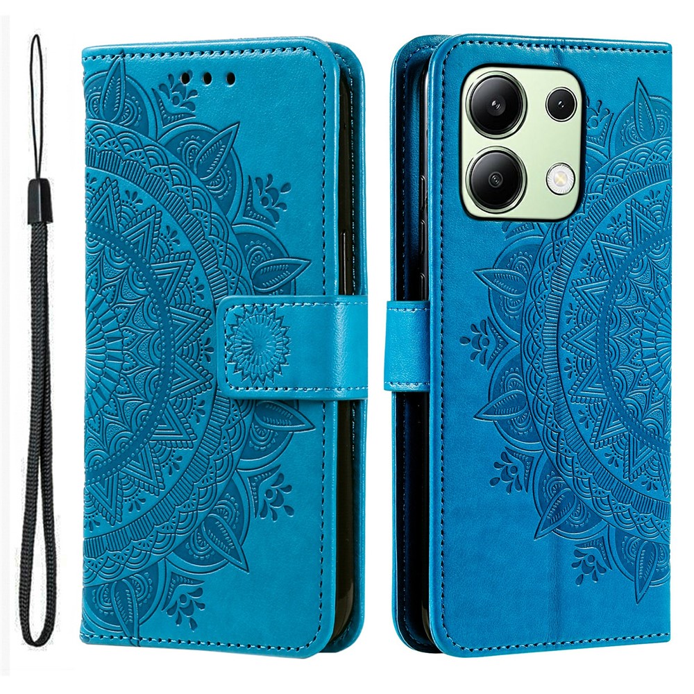 For Xiaomi Redmi Note 13 4G PU Leather Phone Case Imprinted Mandala Flower Stand Wallet Cover