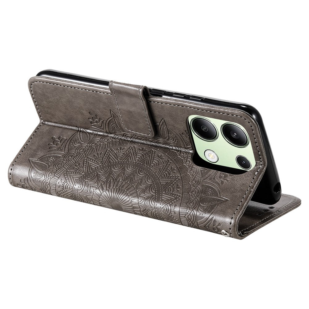 For Xiaomi Redmi Note 13 4G PU Leather Phone Case Imprinted Mandala Flower Stand Wallet Cover