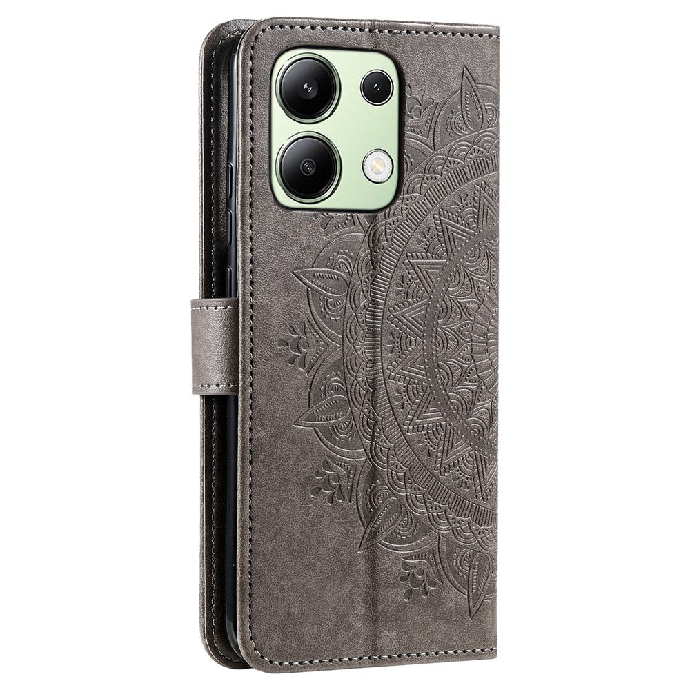 For Xiaomi Redmi Note 13 4G PU Leather Phone Case Imprinted Mandala Flower Stand Wallet Cover