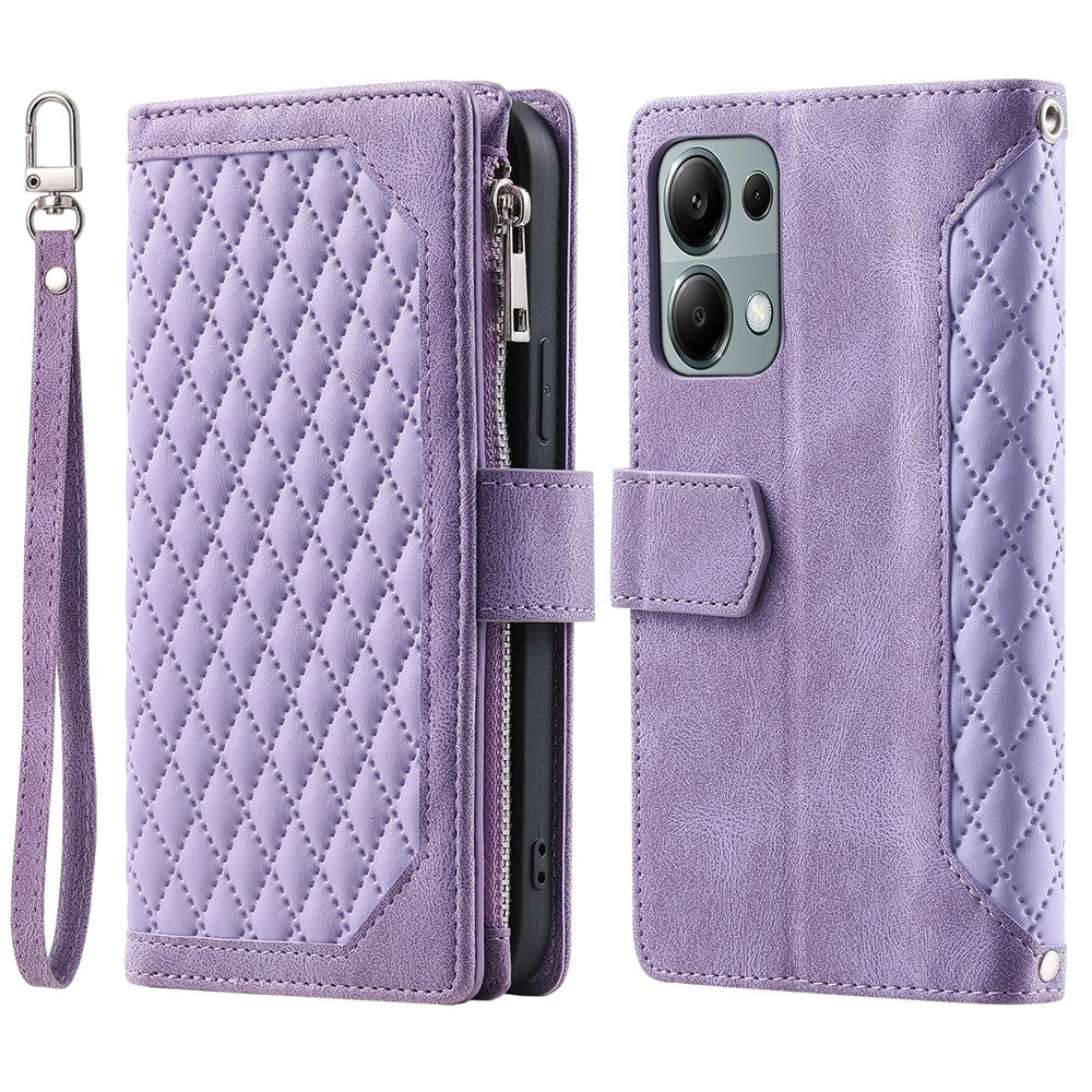For Xiaomi Redmi Note 13 Pro 4G / Poco M6 Pro 4G Case Zipper Pocket Leather Phone Cover with Wrist Strap