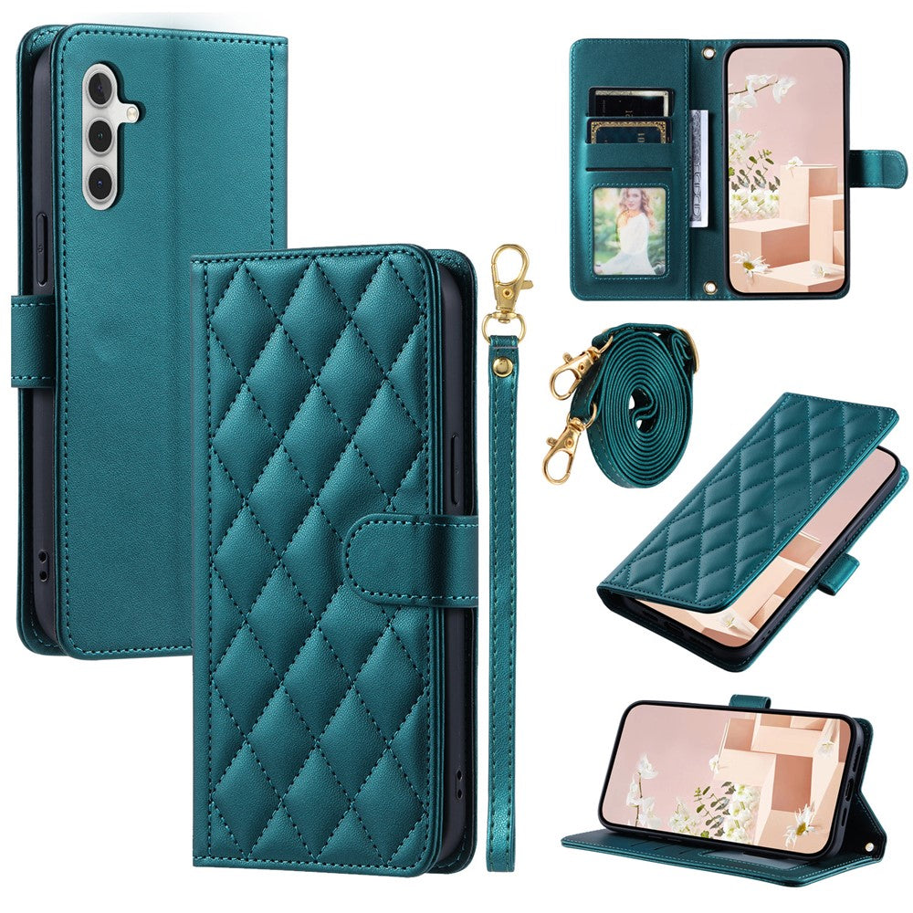 Galaxy S24 Wallet-Hülle – Rautenmuster mit Geldbörsenfunktion & Riemen
