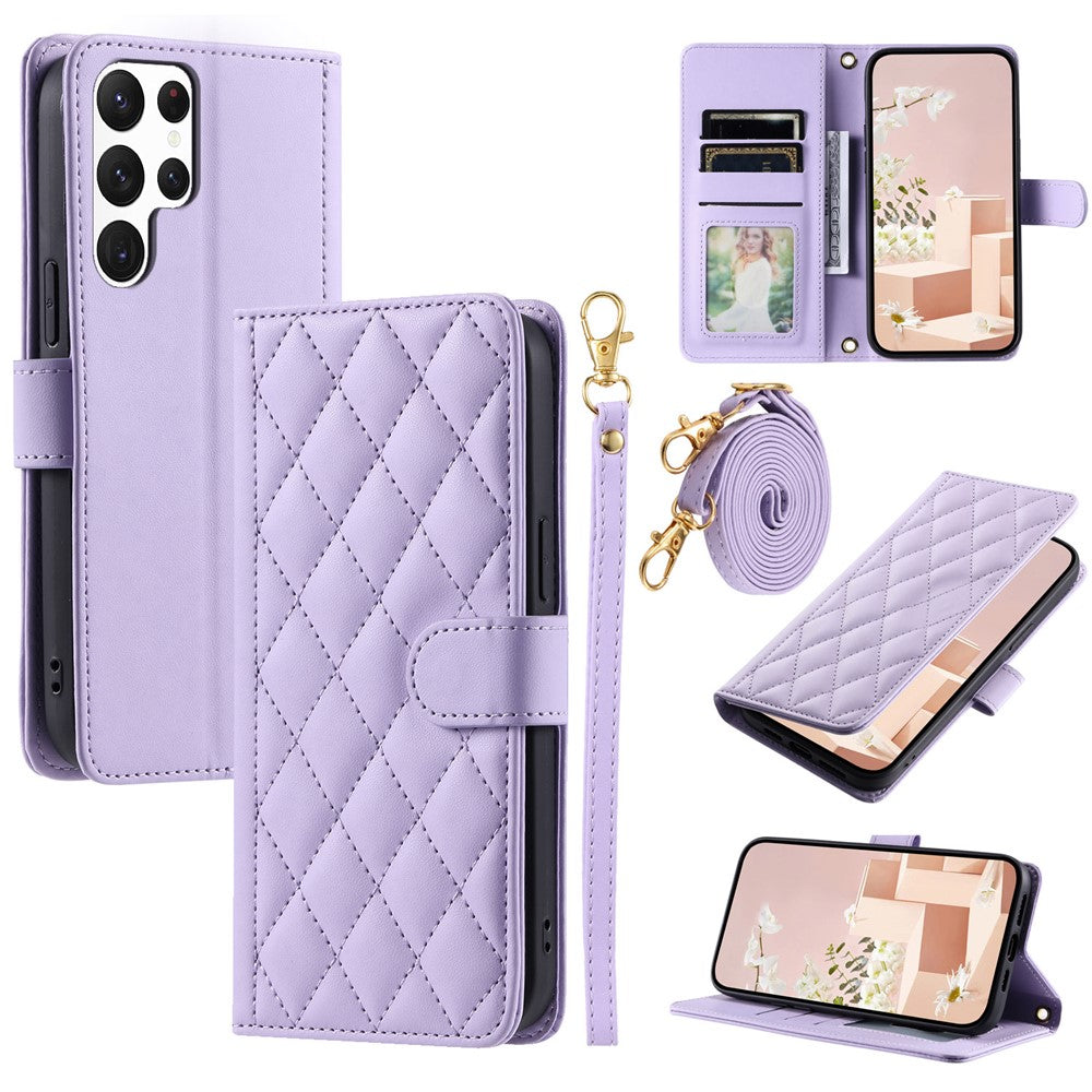 Galaxy S24 Ultra Wallet-Hülle – Rautenmuster mit Geldbörsenfunktion & Riemen