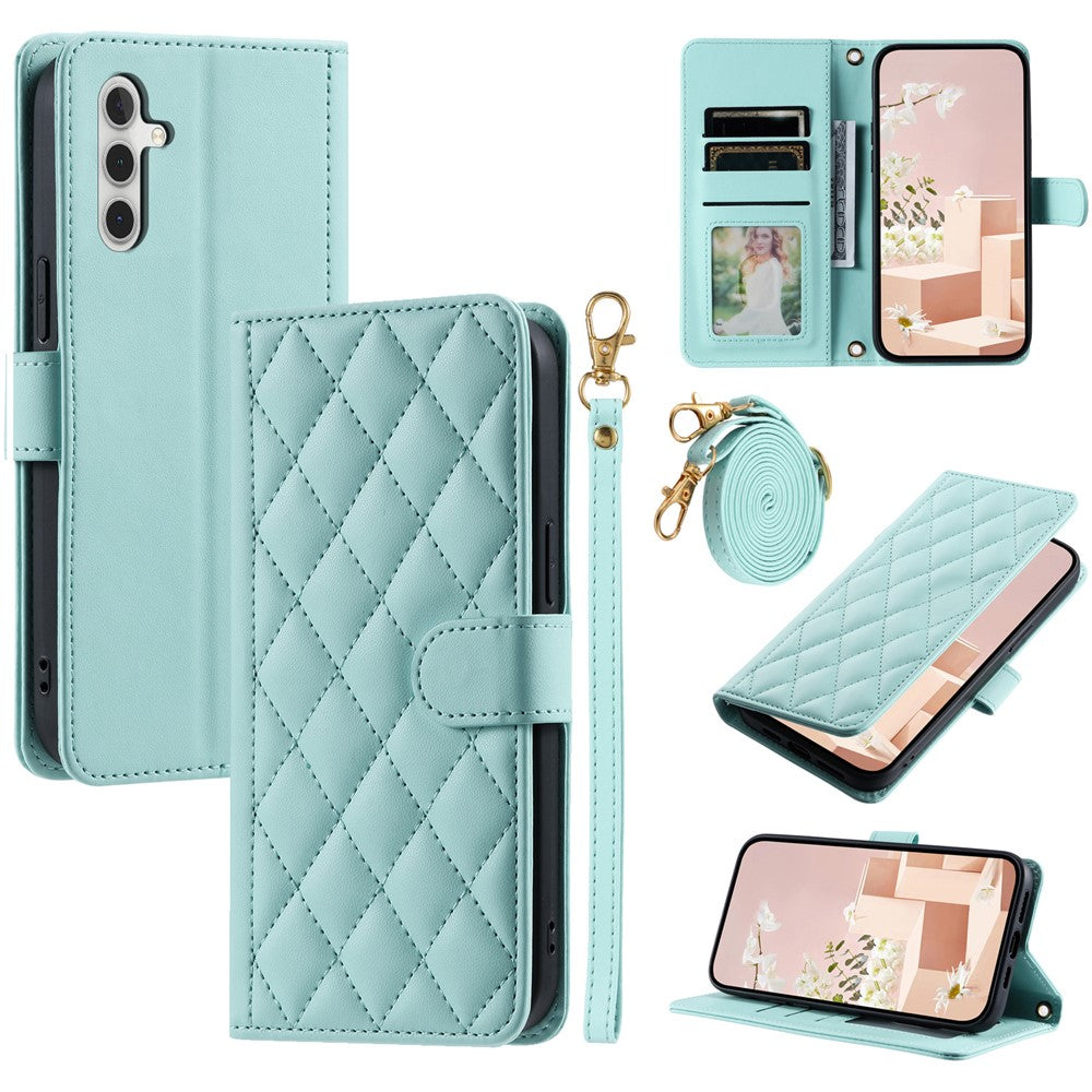 Galaxy S23 FE Wallet-Hülle – Rautenmuster mit Geldbörsenfunktion & Riemen