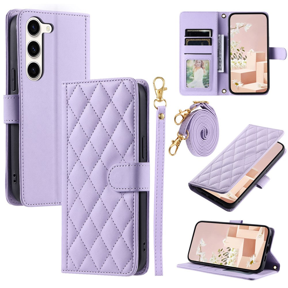 Galaxy S23 Plus Wallet-Hülle – Rautenmuster mit Geldbörsenfunktion & Riemen