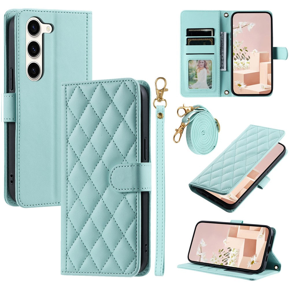 Galaxy S23 Plus Wallet-Hülle – Rautenmuster mit Geldbörsenfunktion & Riemen
