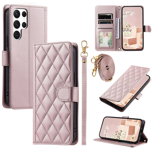 Galaxy S23 Ultra Wallet-Hülle – Rautenmuster mit Geldbörsenfunktion & Riemen