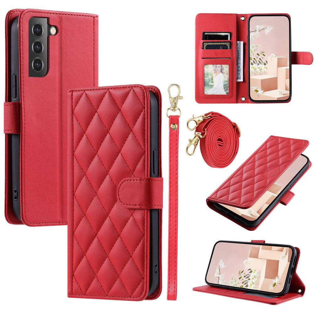 Galaxy S22 5G Wallet-Hülle – Rautenmuster mit Geldbörsenfunktion & Riemen
