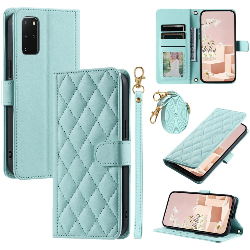 Galaxy S20 Plus 4G/5G Wallet-Hülle – Rautenmuster mit Geldbörsenfunktion & Riemen