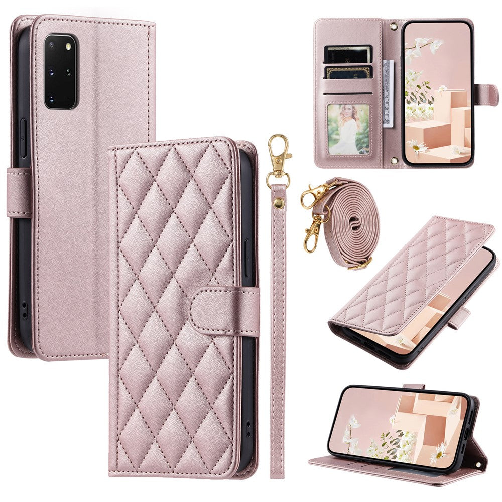 Galaxy S20 Plus 4G/5G Wallet-Hülle – Rautenmuster mit Geldbörsenfunktion & Riemen