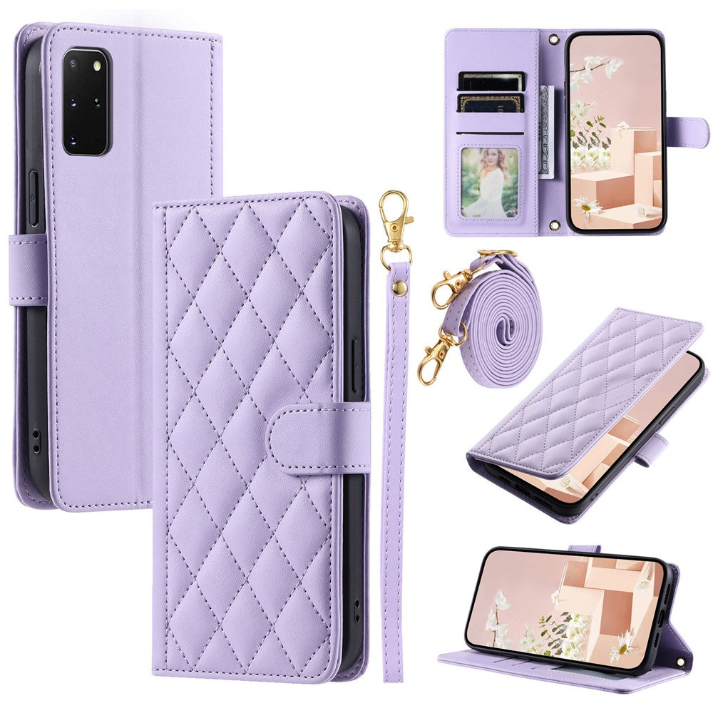 Galaxy S20 Plus 4G/5G Wallet-Hülle – Rautenmuster mit Geldbörsenfunktion & Riemen