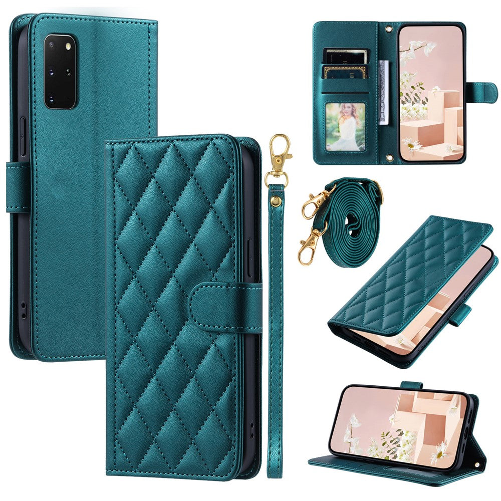 Galaxy S20 Plus 4G/5G Wallet-Hülle – Rautenmuster mit Geldbörsenfunktion & Riemen