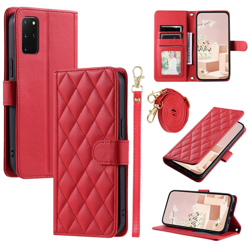 Galaxy S20 Plus 4G/5G Wallet-Hülle – Rautenmuster mit Geldbörsenfunktion & Riemen