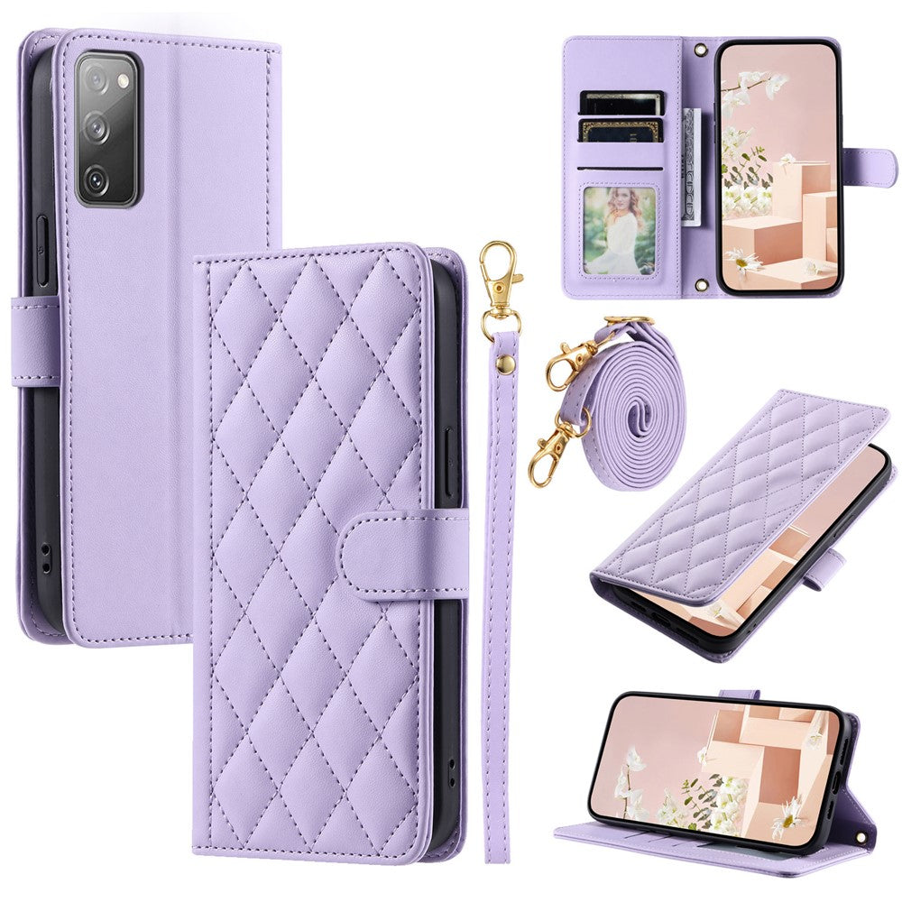 Galaxy S20 FE 4G/5G / S20 FE 2022 / S20 Lite Wallet-Hülle – Rautenmuster mit Geldbörsenfunktion & Riemen