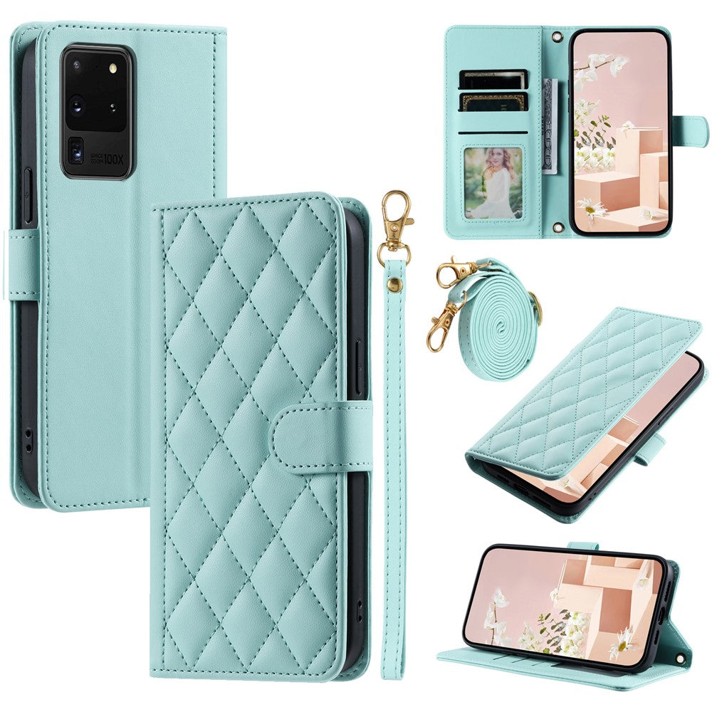 Galaxy S20 Ultra Wallet-Hülle – Rautenmuster mit Geldbörsenfunktion & Riemen