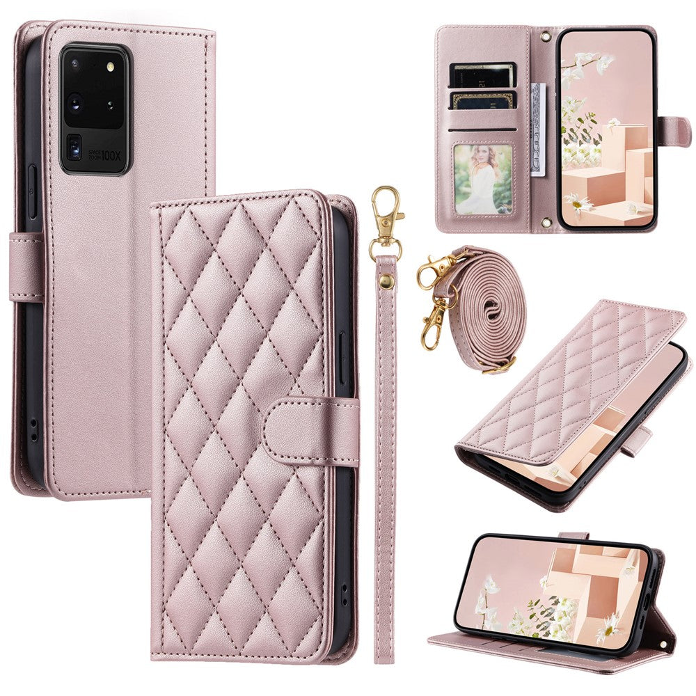Galaxy S20 Ultra Wallet-Hülle – Rautenmuster mit Geldbörsenfunktion & Riemen