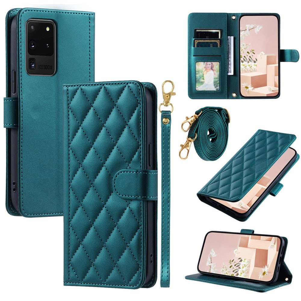 Galaxy S20 Ultra Wallet-Hülle – Rautenmuster mit Geldbörsenfunktion & Riemen