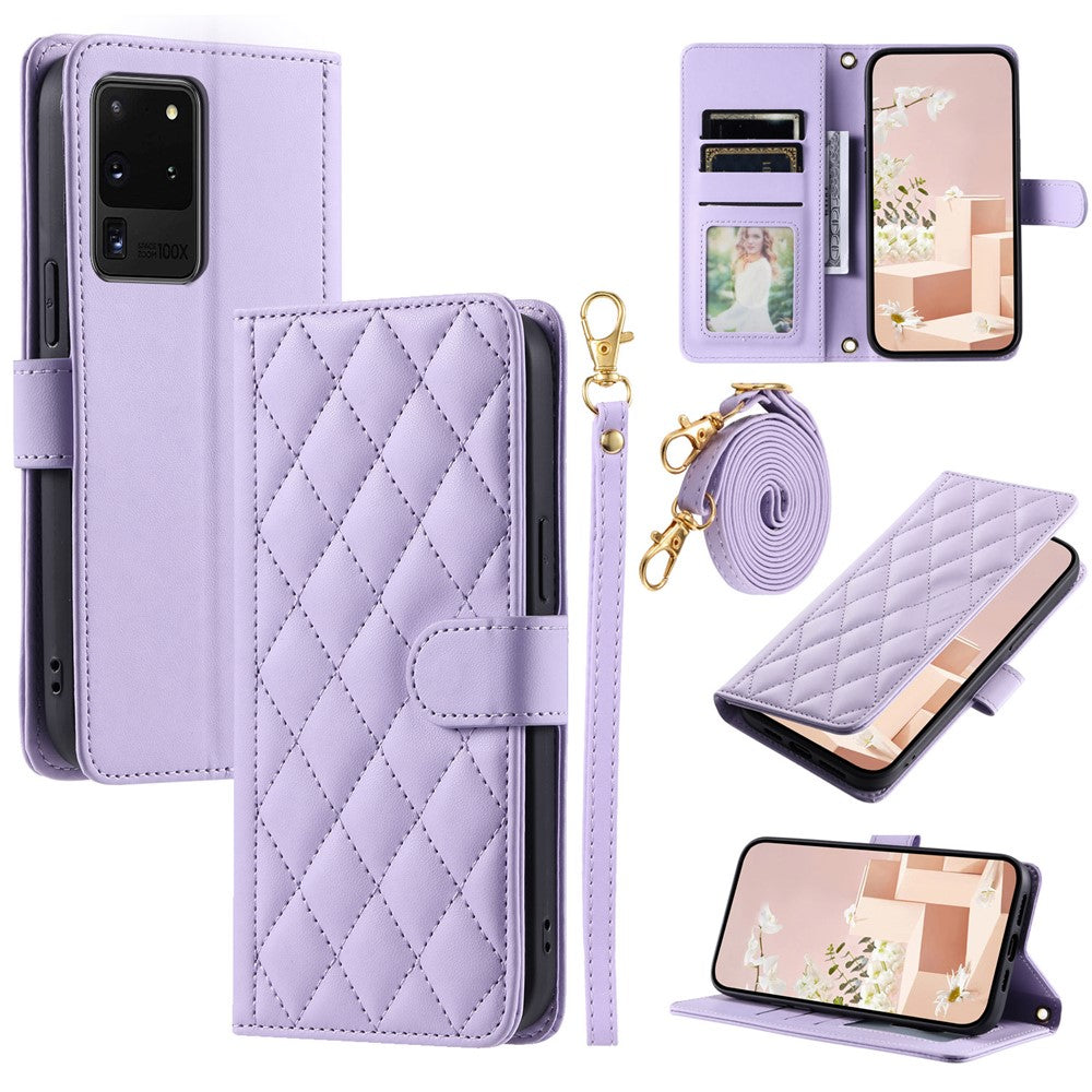 Galaxy S20 Ultra Wallet-Hülle – Rautenmuster mit Geldbörsenfunktion & Riemen