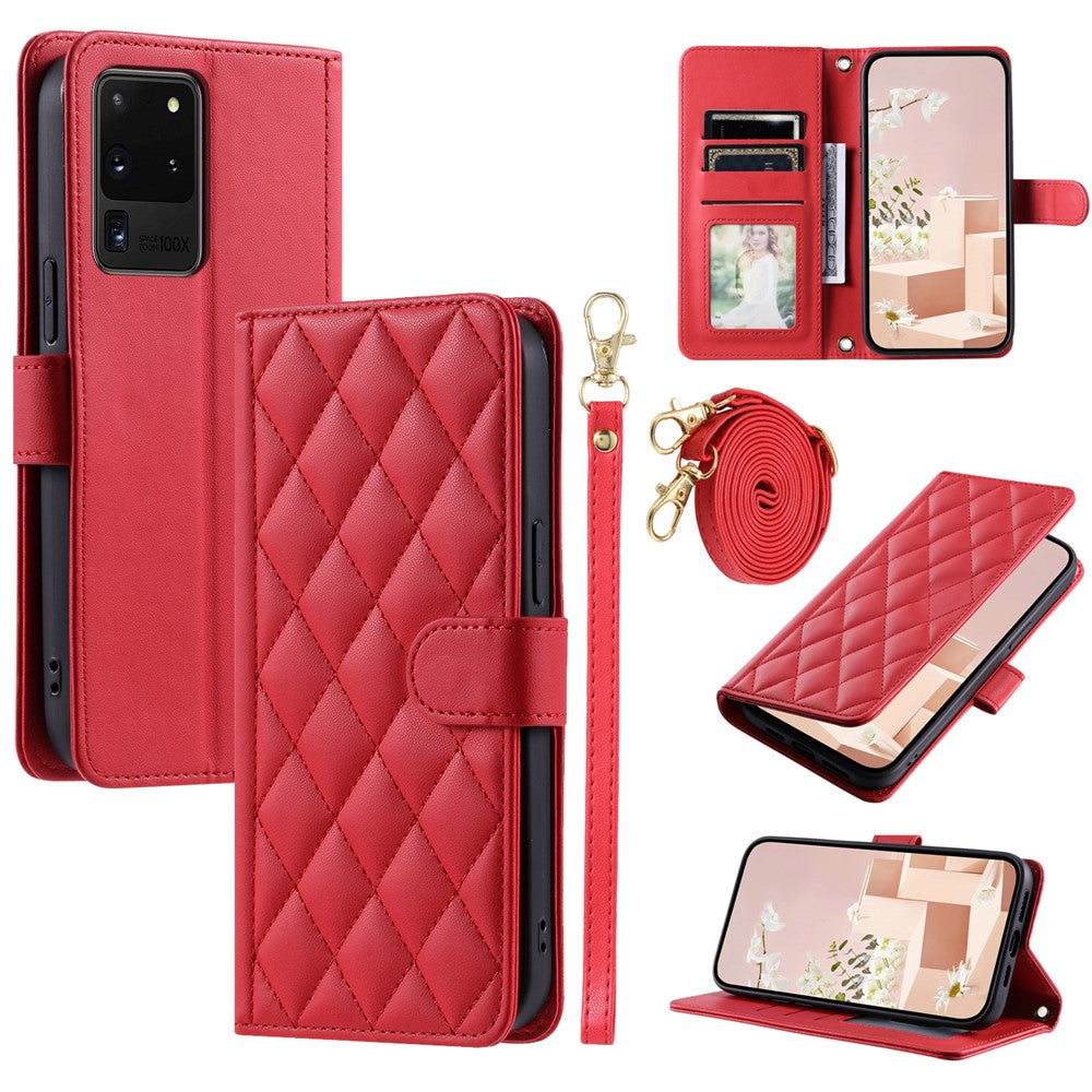 Galaxy S20 Ultra Wallet-Hülle – Rautenmuster mit Geldbörsenfunktion & Riemen