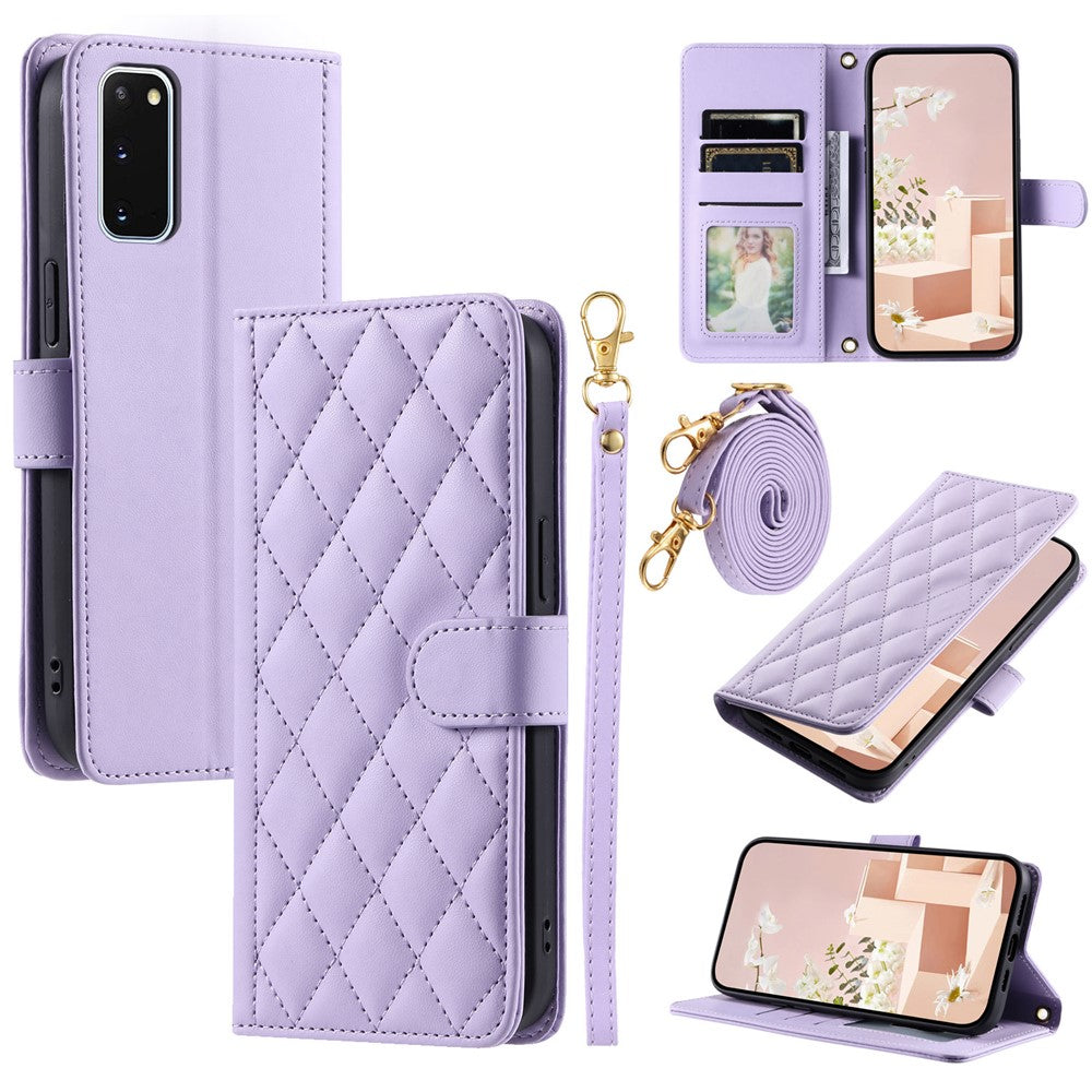 Galaxy S20 4G/5G Wallet-Hülle – Rautenmuster mit Geldbörsenfunktion & Riemen