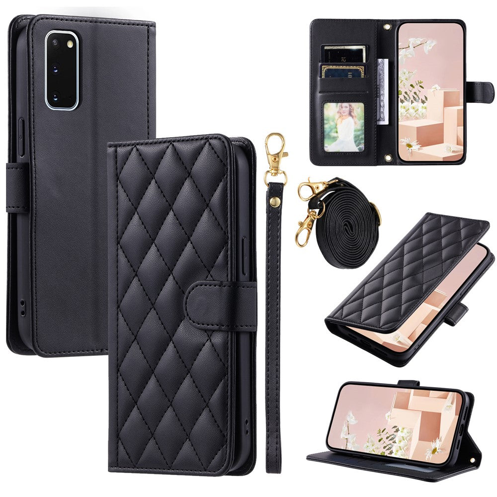Galaxy S20 4G/5G Wallet-Hülle – Rautenmuster mit Geldbörsenfunktion & Riemen