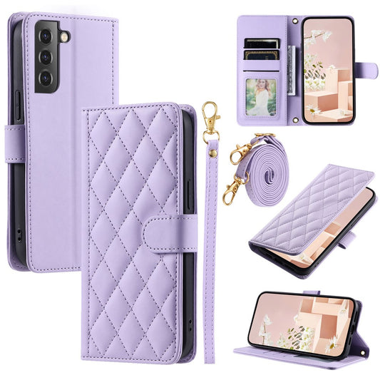 Galaxy S21 4G/5G Wallet-Hülle – Rautenmuster mit Geldbörsenfunktion & Riemen