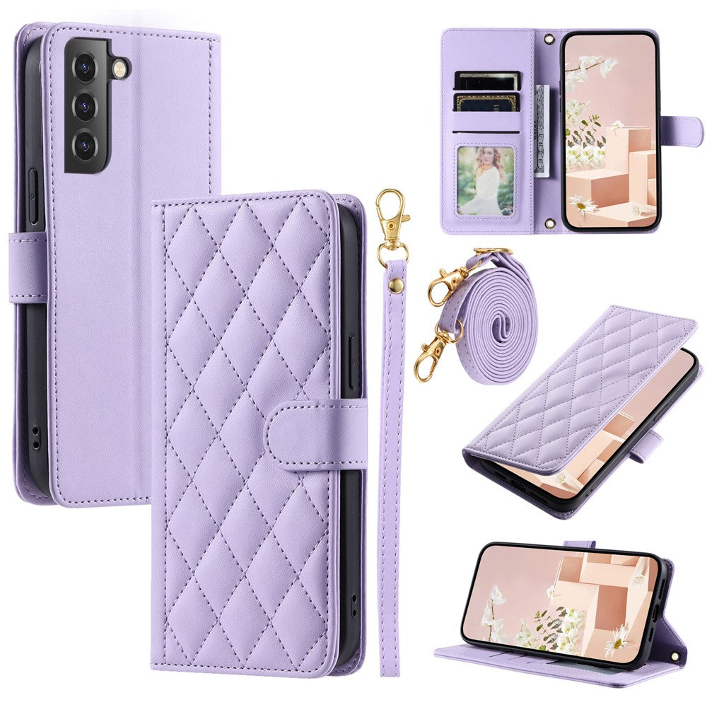 Galaxy S21 FE 5G Wallet-Hülle – Rautenmuster mit Geldbörsenfunktion & Riemen