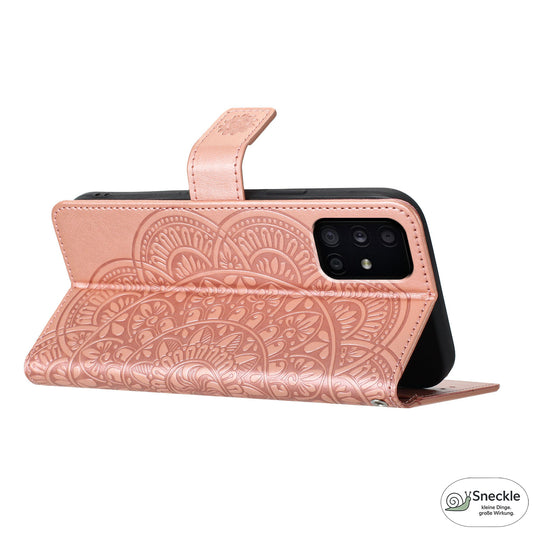 Galaxy A51 4G Lederhülle – Blumenprägung – Wallet-Design
