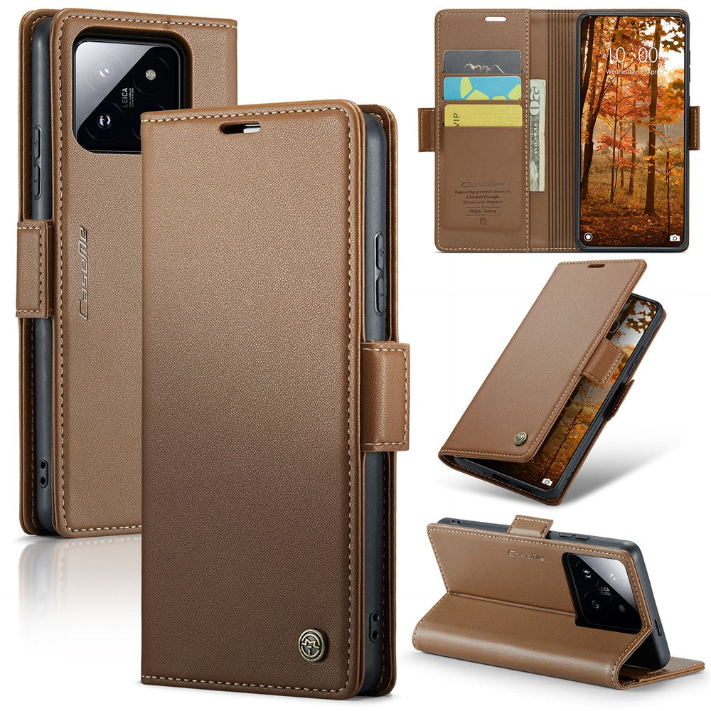 For Xiaomi 14 Pro Leather Case CASEME 023 RFID Blocking 3 Card Slot Mobile Cover