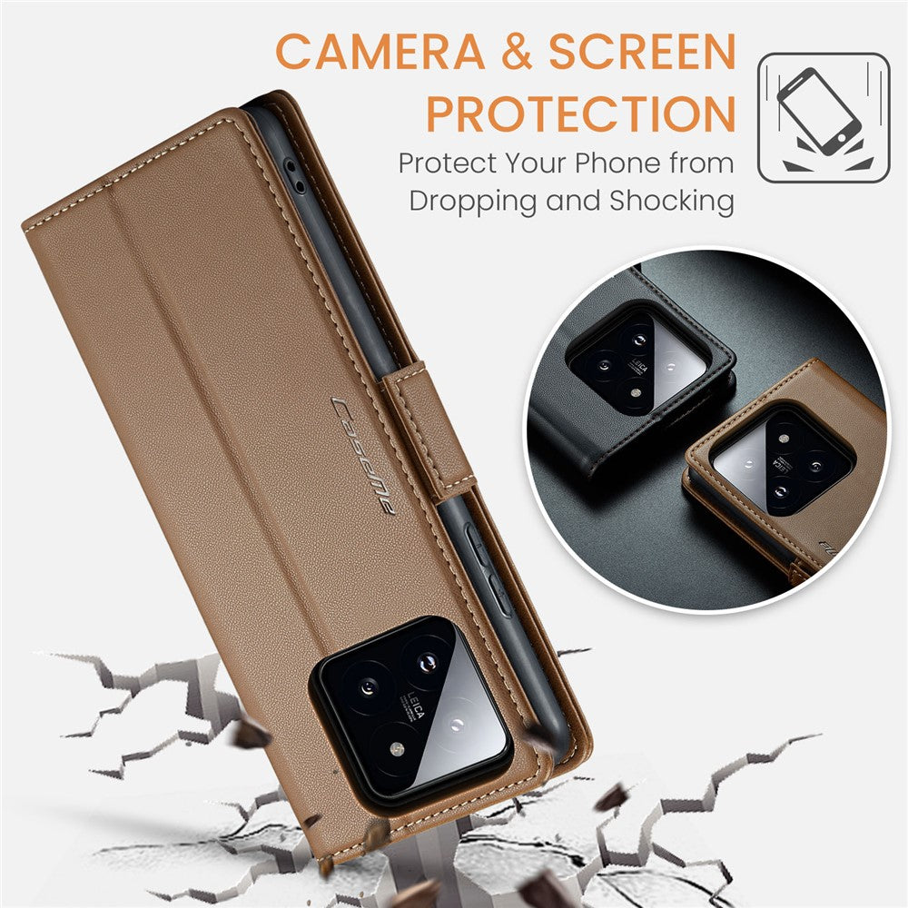 For Xiaomi 14 Pro Leather Case CASEME 023 RFID Blocking 3 Card Slot Mobile Cover