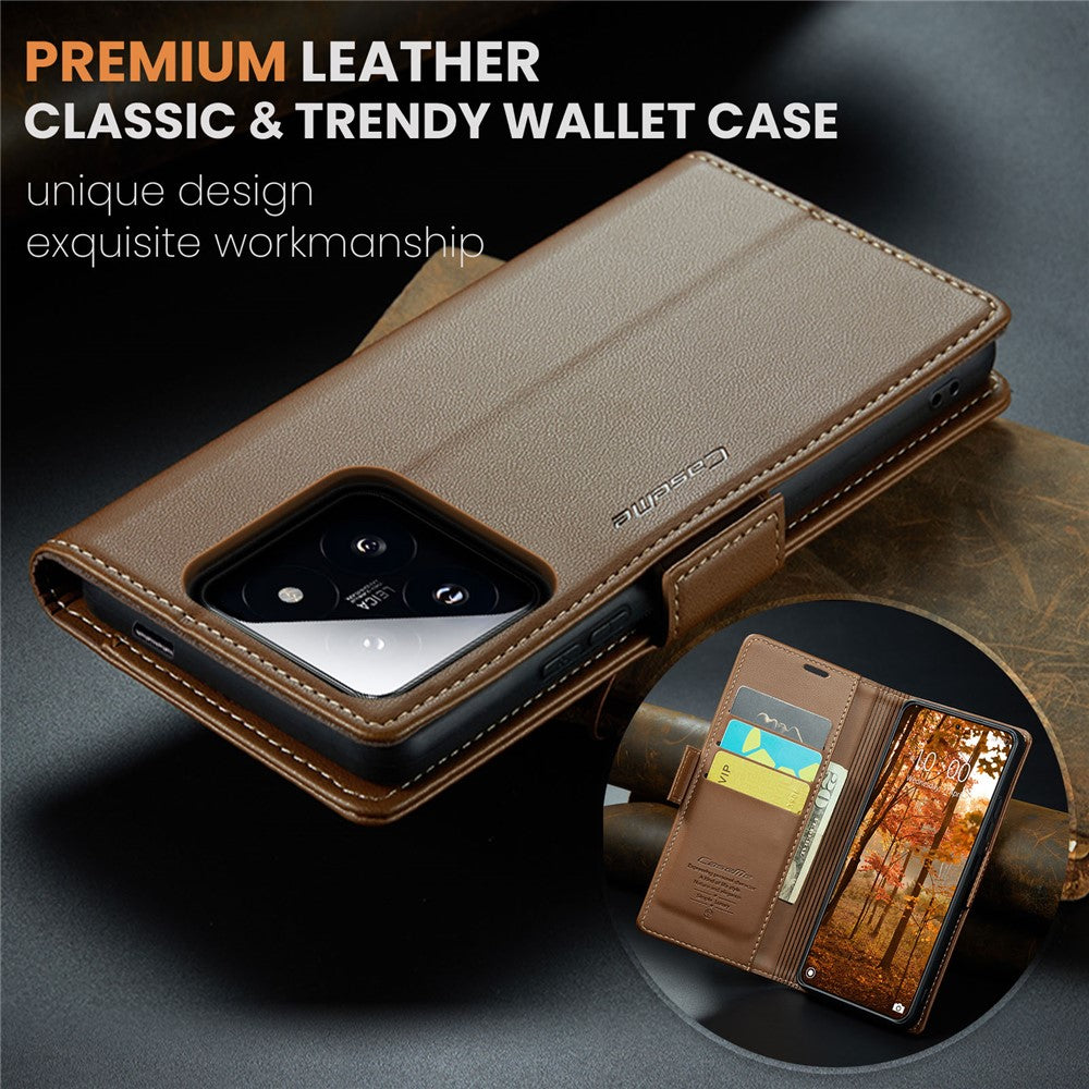 For Xiaomi 14 Pro Leather Case CASEME 023 RFID Blocking 3 Card Slot Mobile Cover