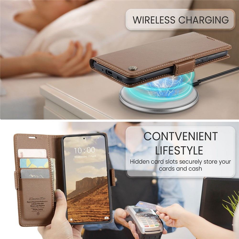 For Xiaomi 14 Magnetic Leather Case CASEME 023 RFID Blocking 3 Card Slot Mobile Cover