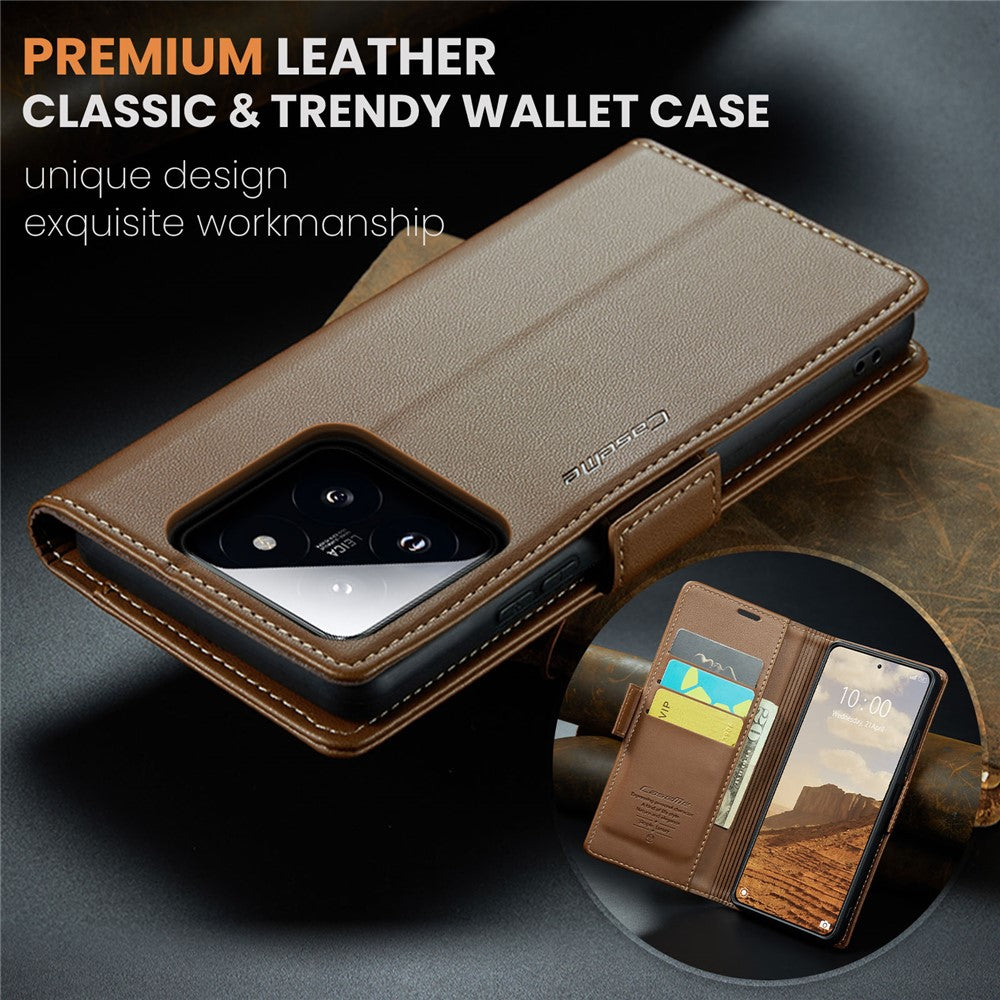 For Xiaomi 14 Magnetic Leather Case CASEME 023 RFID Blocking 3 Card Slot Mobile Cover