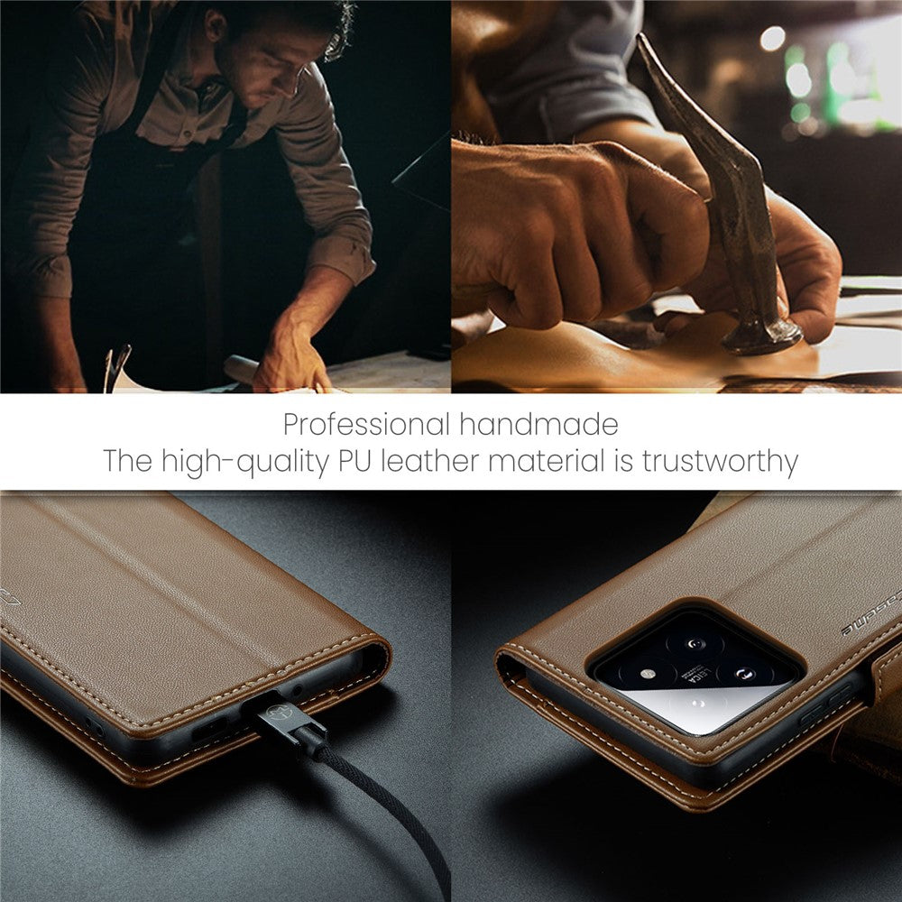 For Xiaomi 14 Magnetic Leather Case CASEME 023 RFID Blocking 3 Card Slot Mobile Cover