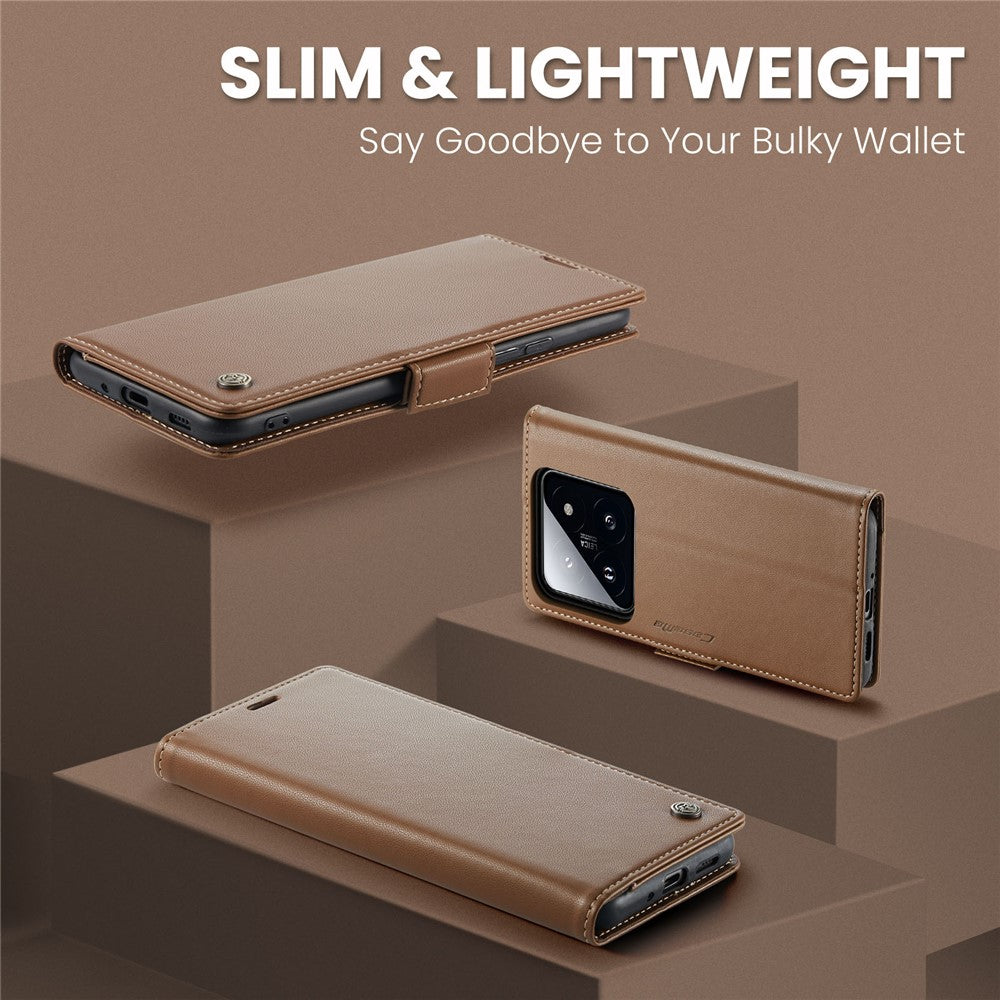 For Xiaomi 14 Magnetic Leather Case CASEME 023 RFID Blocking 3 Card Slot Mobile Cover