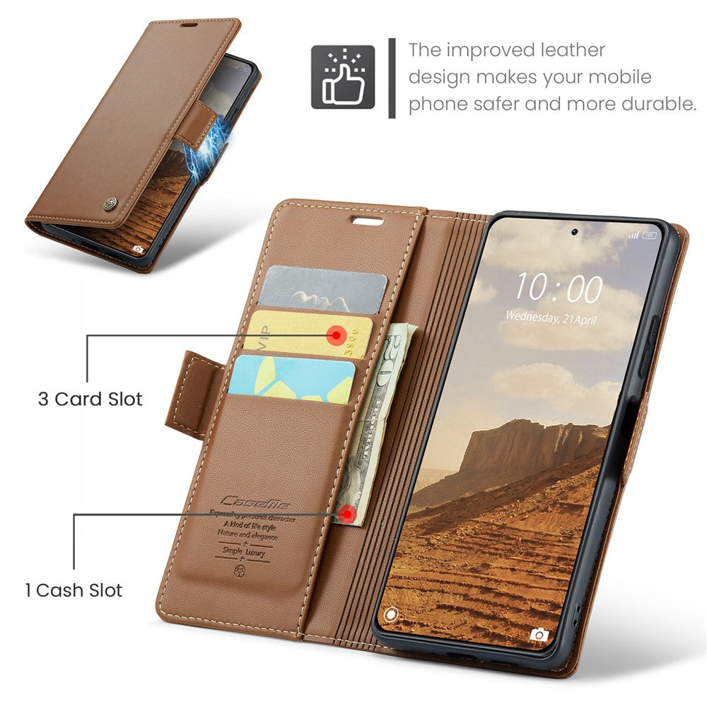 For Xiaomi 14 Magnetic Leather Case CASEME 023 RFID Blocking 3 Card Slot Mobile Cover