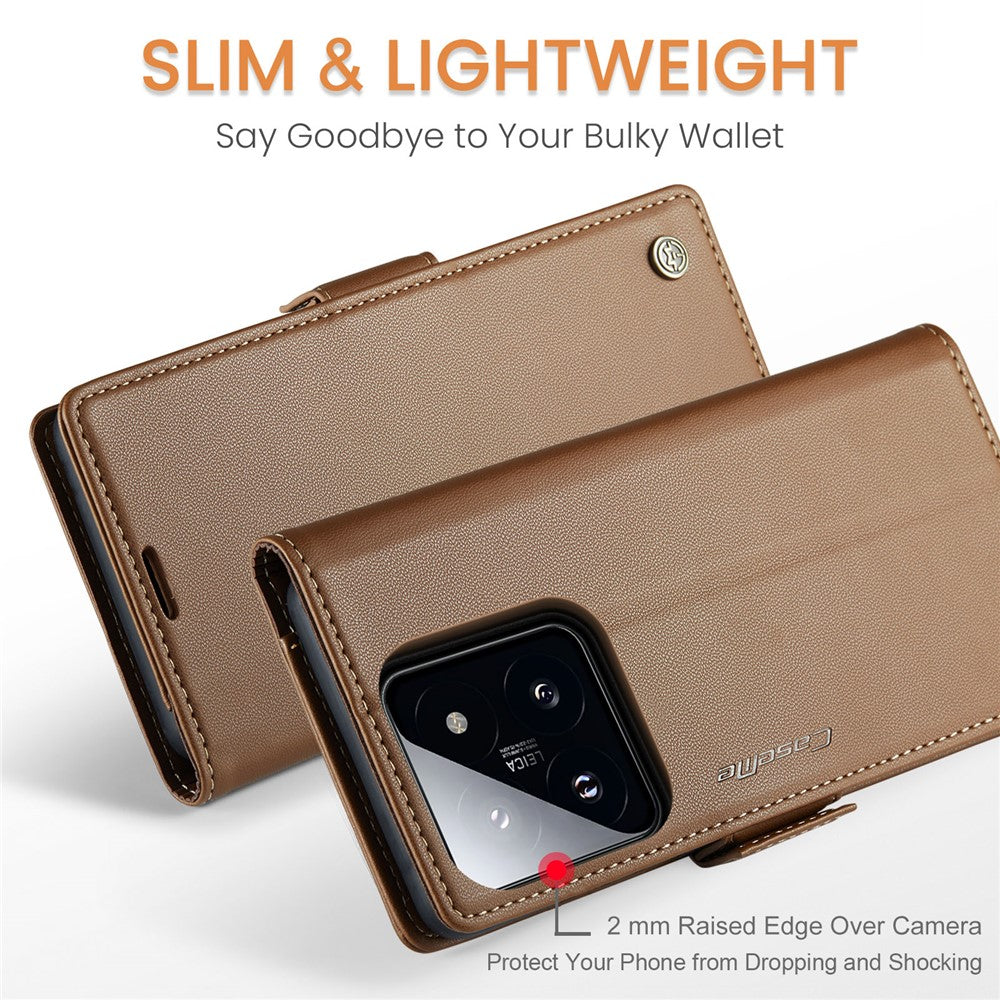 For Xiaomi 14 Magnetic Leather Case CASEME 023 RFID Blocking 3 Card Slot Mobile Cover