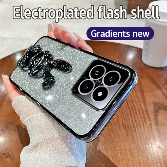 Xiaomi 14 Handyhülle – mit glitzerndem, galvanisiertem Cartoon-Kaninchen-Telefon- mit ausziehbarem Ständer