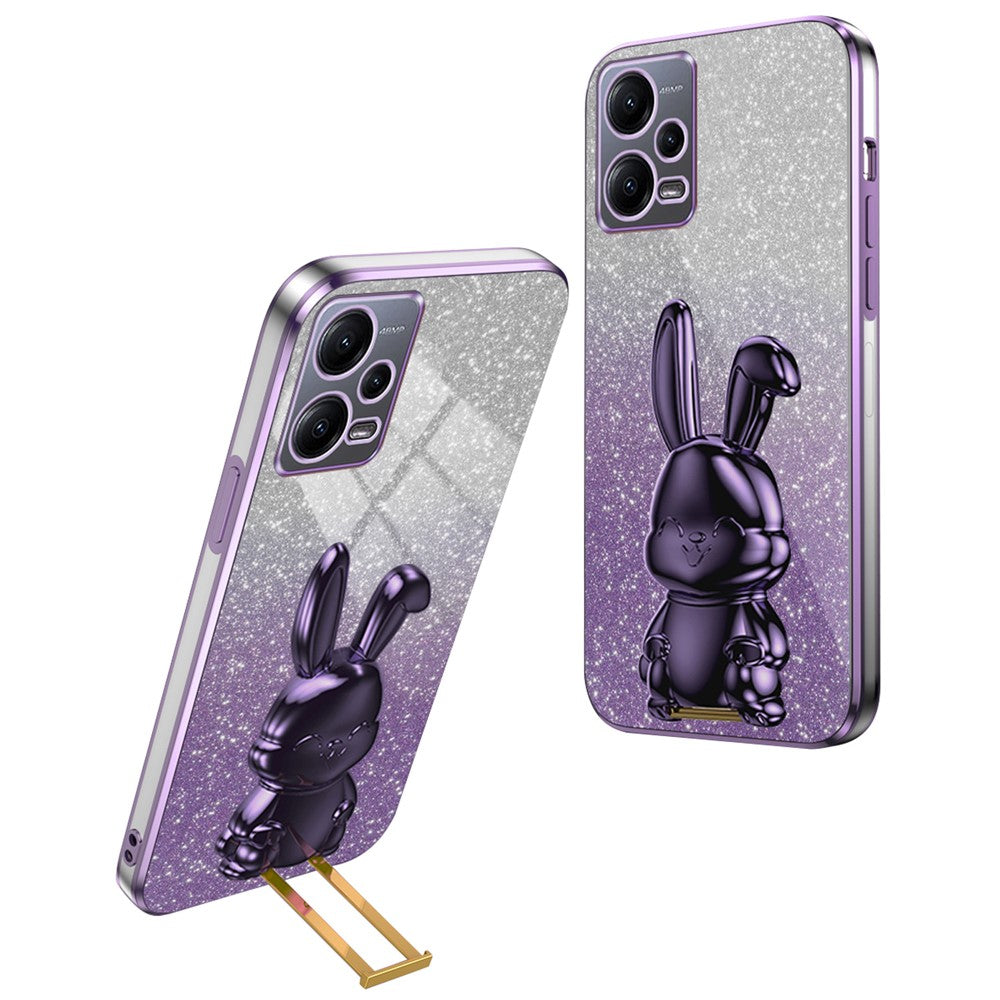 For Xiaomi Redmi Note 12 5G (Global) Phone Case Cute Rabbit Pull-out Kickstand Shockproof PC+TPU Cover