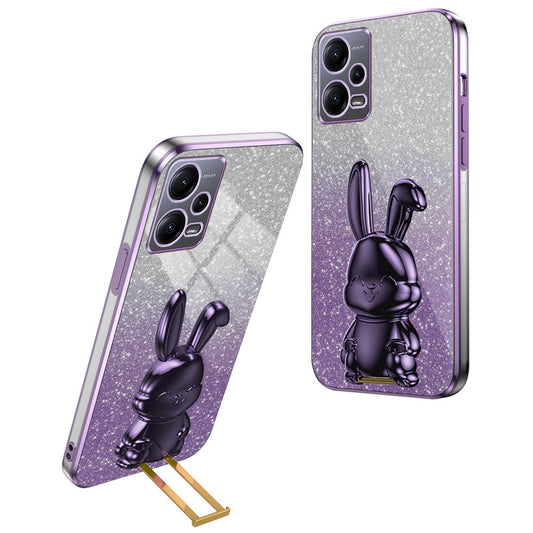 Xiaomi Redmi Note 12 5G (Global) Handyhülle – mit niedlichem Kaninchenmuster, ausziehbarem Ständer, stoßfester PC + TPU-Abdeckung