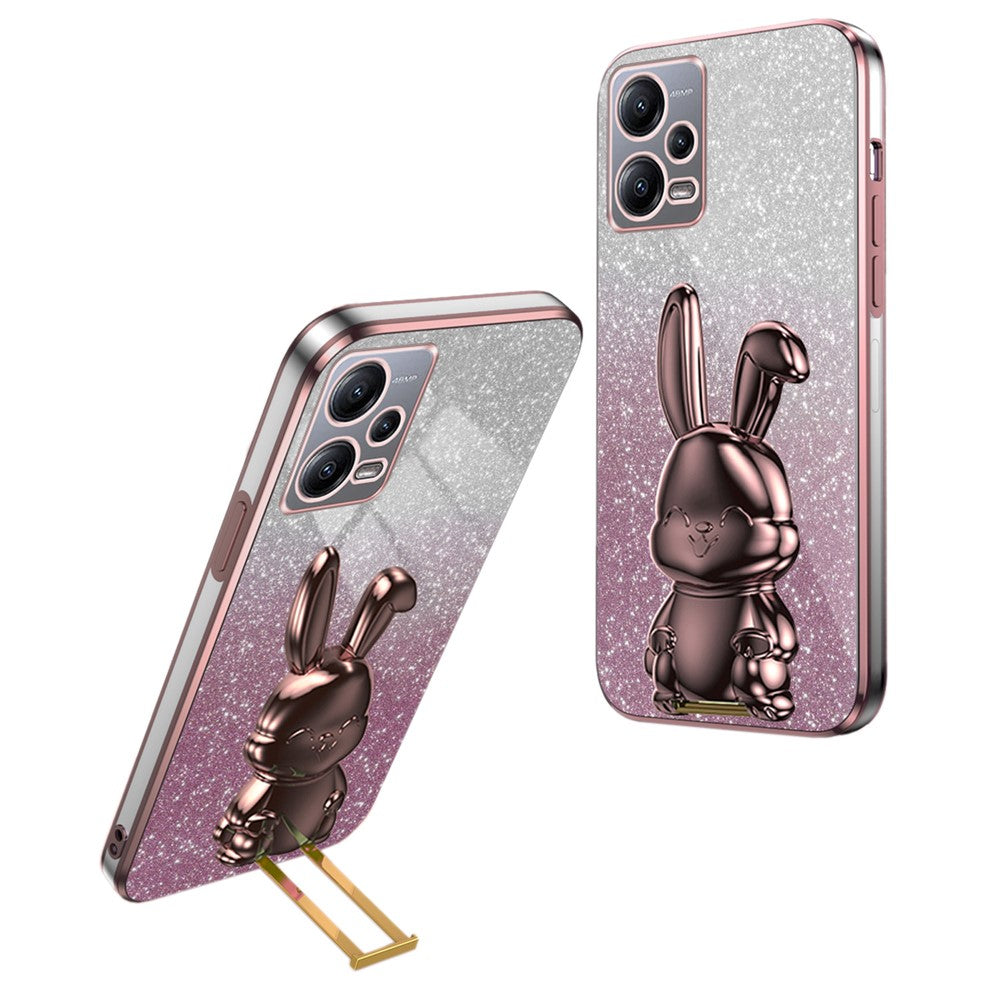 For Xiaomi Redmi Note 12 5G (Global) Phone Case Cute Rabbit Pull-out Kickstand Shockproof PC+TPU Cover