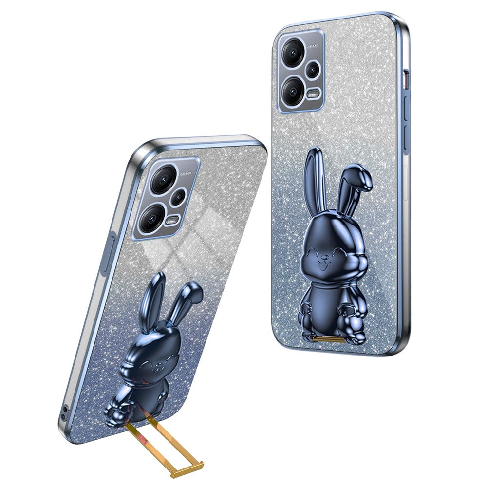 For Xiaomi Redmi Note 12 5G (Global) Phone Case Cute Rabbit Pull-out Kickstand Shockproof PC+TPU Cover