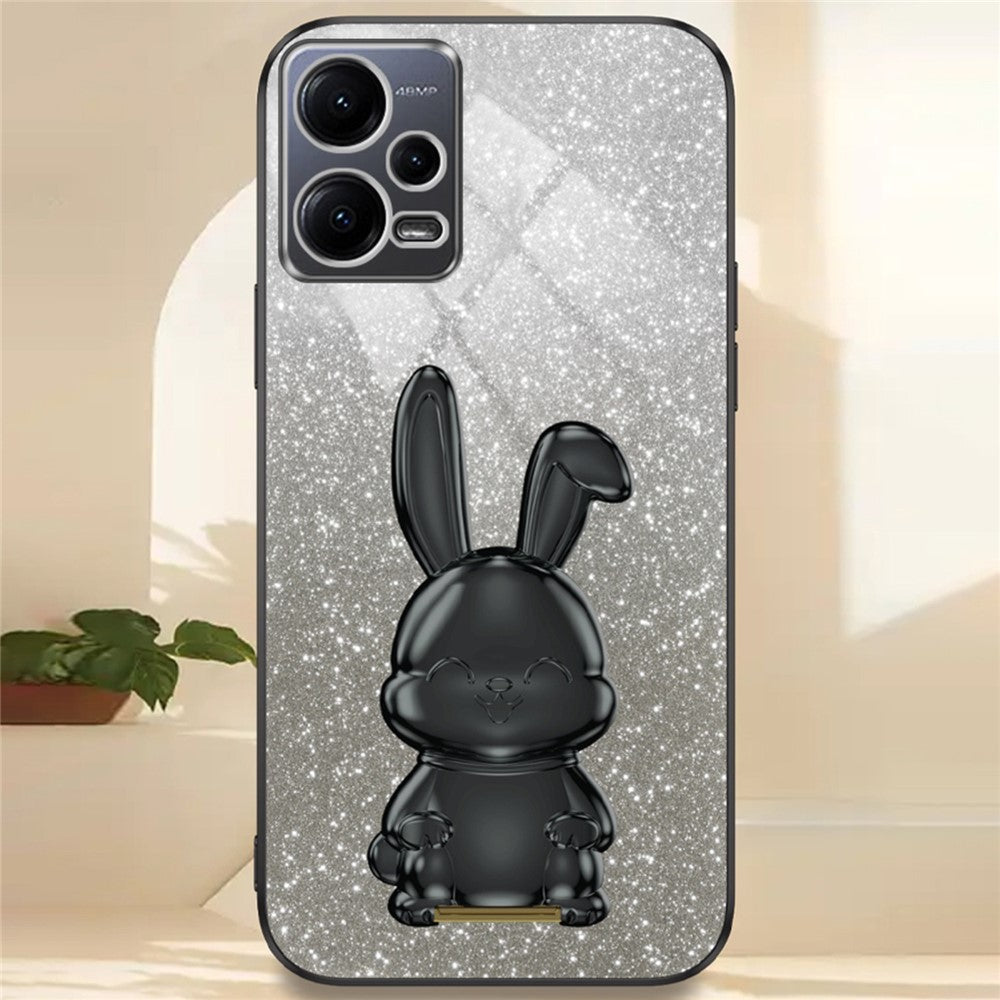For Xiaomi Redmi Note 12 5G (Global) Phone Case Cute Rabbit Pull-out Kickstand Shockproof PC+TPU Cover