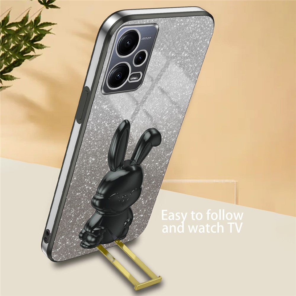 For Xiaomi Redmi Note 12 5G (Global) Phone Case Cute Rabbit Pull-out Kickstand Shockproof PC+TPU Cover